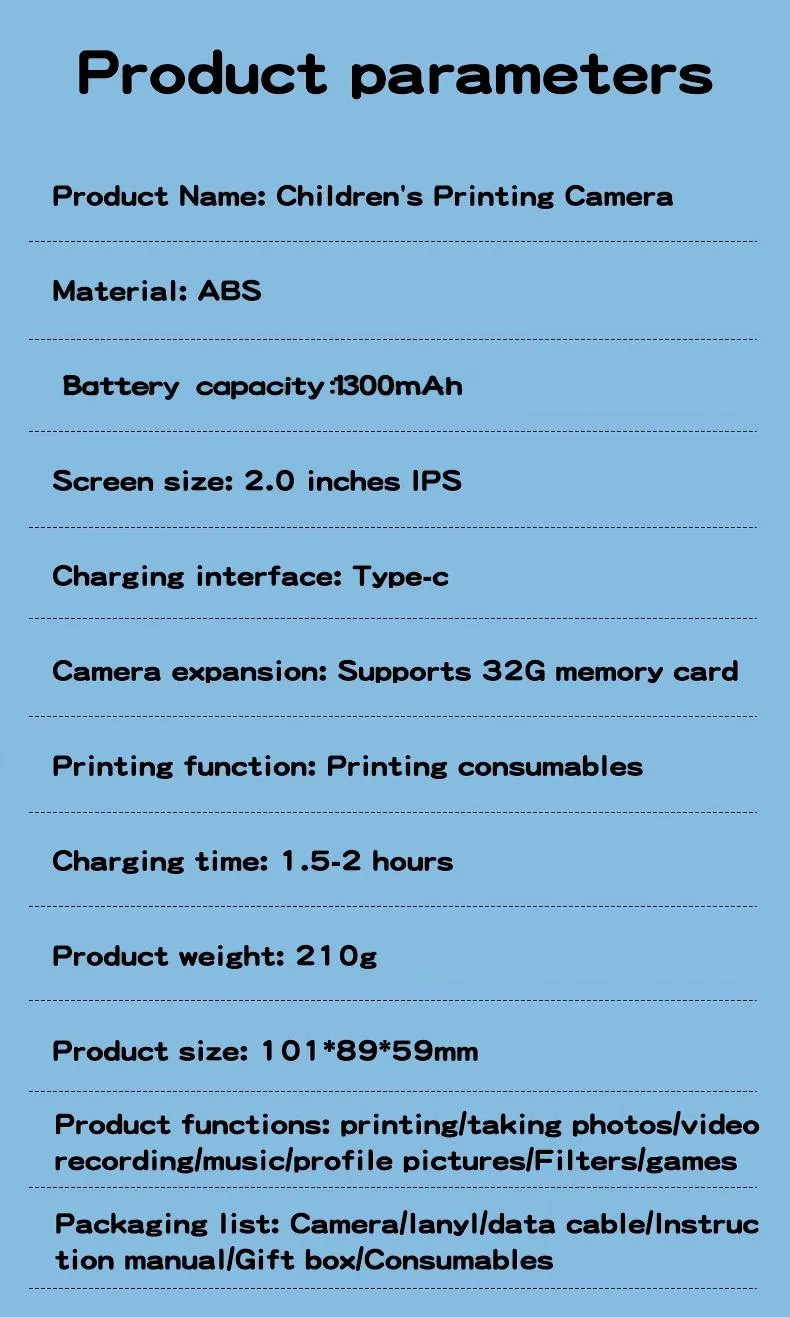 Y300H Kids Instant Print Camera